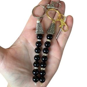 Black agate beaded handmade keychain